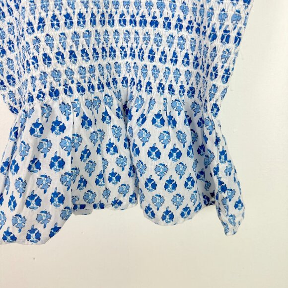 J. Crew Factory Smocked Tie-Shoulder Tank Top White Blue Size XS EUC - Picture 9 of 9